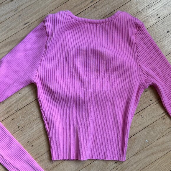 Zara TRF Cropped Pink Ribbed Cardigan - Picture 5 of 6